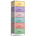 Sorbus 6 Drawers Tall Dresser With Steel Frame, Wood Top & Foldable Fabric Bins. Fixed Price $65.99.