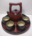 Pier 1 Discontinued Set Earthenware Shanghai Teapot Cups And Tray Heavy. Fixed Price $19.44.