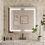 Fufu&gaga White Wood Mirror Bathroom Cabinet W/ Dimmable Lights, 35.4"W X 31.5"H. Fixed Price $144.50.