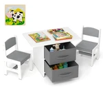 Costway Kids Art Play Wood Table And 2 Chairs Set W/ Storage Baskets Puzzle. Fixed Price $79.99.