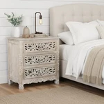 Taran Designs Monte Floral Carved Solid Wood 3-DRAWERS Nightstand In Gray. Fixed Price $824.26.