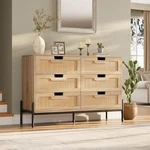 Gaomon Rattan Openwork Grip Chest Of 6 15.7"D X 47.2"W 32.3"H (5 Drawers) Oak. Fixed Price $217.70.