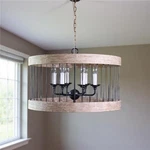 Homeroots 635747 Black & Natural Wood Metal Cylinder Light Dimmable Chand.... Fixed Price $230.27.