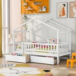 Twin Size Wooden House Bed With Two Drawers, White/gray/natural/walnut. Fixed Price $369.99.