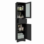 Costway Bathroom Tall Cabinet Freestanding Linen Tower W/ Drawer & Doors Black. Fixed Price $119.99.