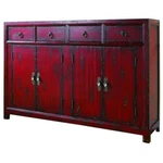 Beaumont Lane 4-DRAWER Wood & Veneers Accent Chest With Shelf In Rich Red. Fixed Price $2119.00.