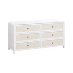 Patty White Rattan 6 Drawer Dresser. Fixed Price $1299.00.