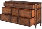 Rustic Pecan Dresser Chest With Old World Distress Finish. Fixed Price $4255.00.