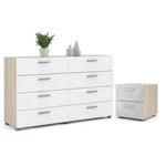 2PC Set With 1 Nightstand Double Dresser In Oak White Gloss. Fixed Price $417.09.