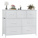 Olixis 7-DRAWER Fabric Dresser, Wide Closet Storage Chest, Metal Frame, Wooden. Fixed Price $77.45.
