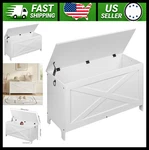 Mahancris Toy Chest Storage Box With Safety Hinges, White Wood Look. Fixed Price $116.99.