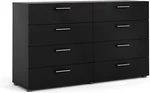 Modern Black 8 Drawer Double Dresser With Silver Handles For Bedroom Storage. Fixed Price $429.99.