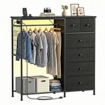 6 Drawer Fabric Dresser With Charging Station Hanging Rack Led Light For Bedroom. Fixed Price $102.59.