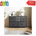 Mainstays 5 Drawer Fabric Storage Dresser, Bedroom Organizer, Steel Frame, Grey. Fixed Price $72.99.