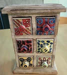 Pier 1 Ceramic & Wood 6 Drawer Spice Herb Cabinet Apothecary Chest Jewelry Etc. Fixed Price $34.99.