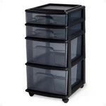 Homz Drawer Tower, 4-TIER Clear Plastic Storage Organizer Cart, Black Frame -.... Fixed Price $75.18.