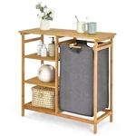 Costway Laundry Hamper Basket Table Bamboo W/storage Shelves And Sliding Bag. Fixed Price $64.99.