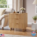 Garveehome Natural 3 Drawer Dresser For Bedroom Fluted Modern Nightstand Deep. Fixed Price $226.93.