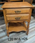 Vintage Sumter Cabinet Co Wood Nightstand Side Table With Two Drawers. Fixed Price $450.00.