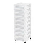 Iris 9-DRAWER Narrow Plastic Storage Cart With Organizer Top, White. Fixed Price $35.49.