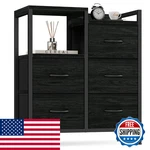 Furnulem 5 Drawer Black Dressers For Bedroom 2 Tier Shelf Storage Small Fabric. Fixed Price $91.05.