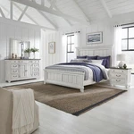 Liberty Furniture River Place King Panel Bed Dresser & Mirror Nightstand. Fixed Price $3639.99.