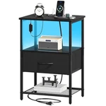 Somdot Nightstand With Charging Station Led Light For Bedroom, Bedside Ta.... Fixed Price $46.40.