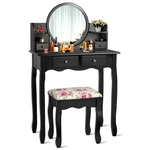 Costway Makeup Vanity Table Set W/drawers Oval Mirror Girls Gifts Dresser Stool. Fixed Price $109.99.