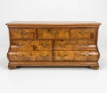 Vintage Pulaski Bombe Dresser Olive Ash Burl Wood 7 Drawer Chest French Louis Xv. Fixed Price $1999.00.
